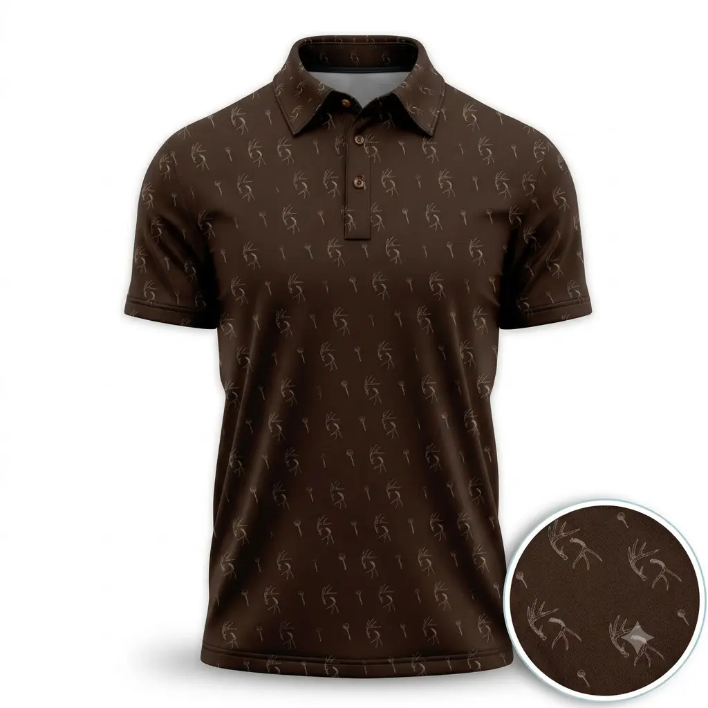 Men’s Performance Polo with Classic Deer camo - Whitetail Hunting Inspired Golf Polo, All Over Print Performance Polo | Lightweight Breathable Outdoor Hunting Polo | Short Sleeve Golf Shirt