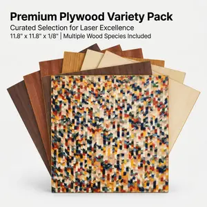 SPEED SNAIL 1/8" Wood Sheets for Laser Cutting, 3mm Warp-Free Plywood Boards (12-Pack 11.8"x11.8"). 6-Species Assortment: Walnut/Cherry/Pattern, for Glowforge & xTool