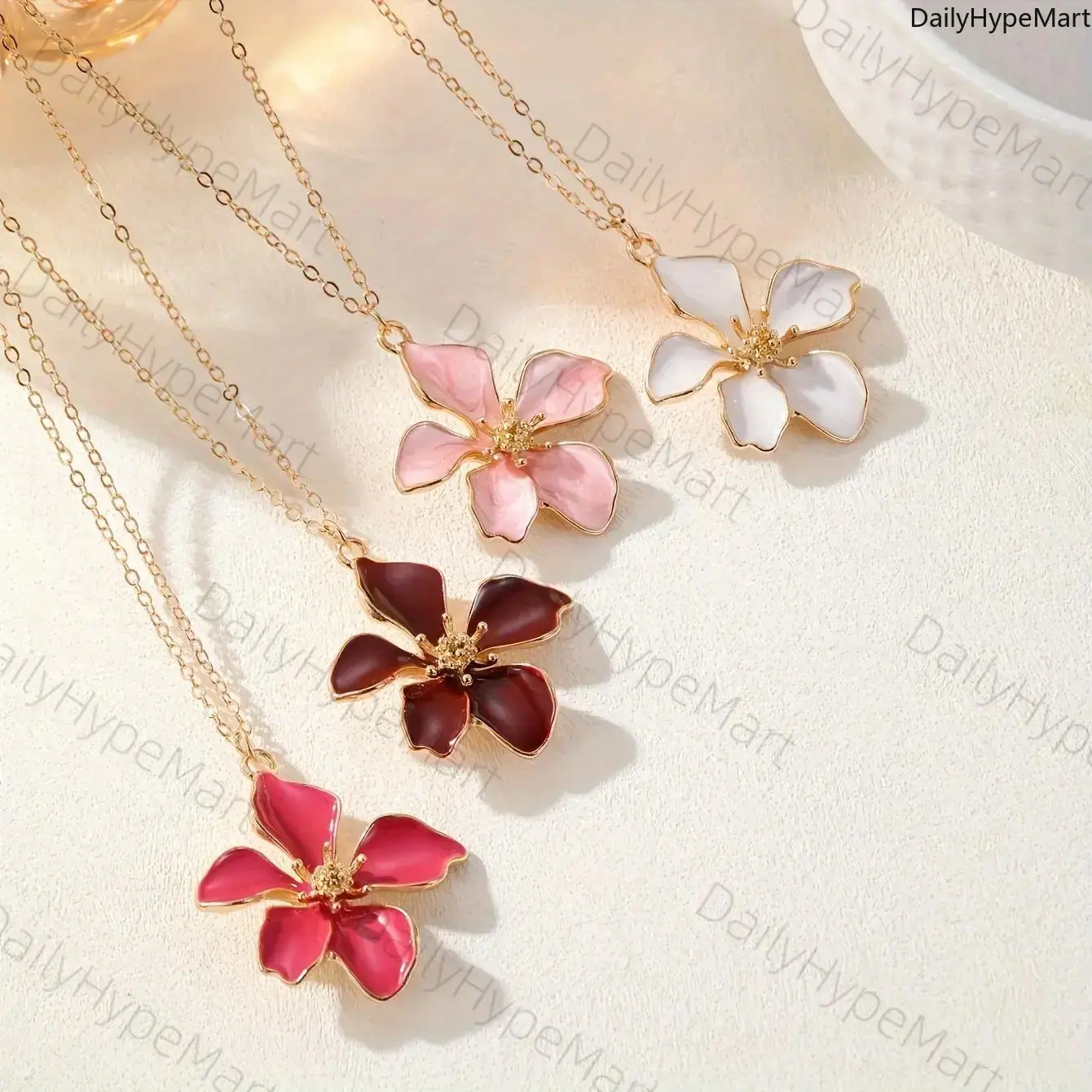Boho Dainty Floral Pendant Necklaces - White Enamel Finish, Gold-Plated Chain, Butterfly Design, Unisex Fashion Jewelry, Elegant Accessory for Anniversary Gifting, Casual-Formal Wear