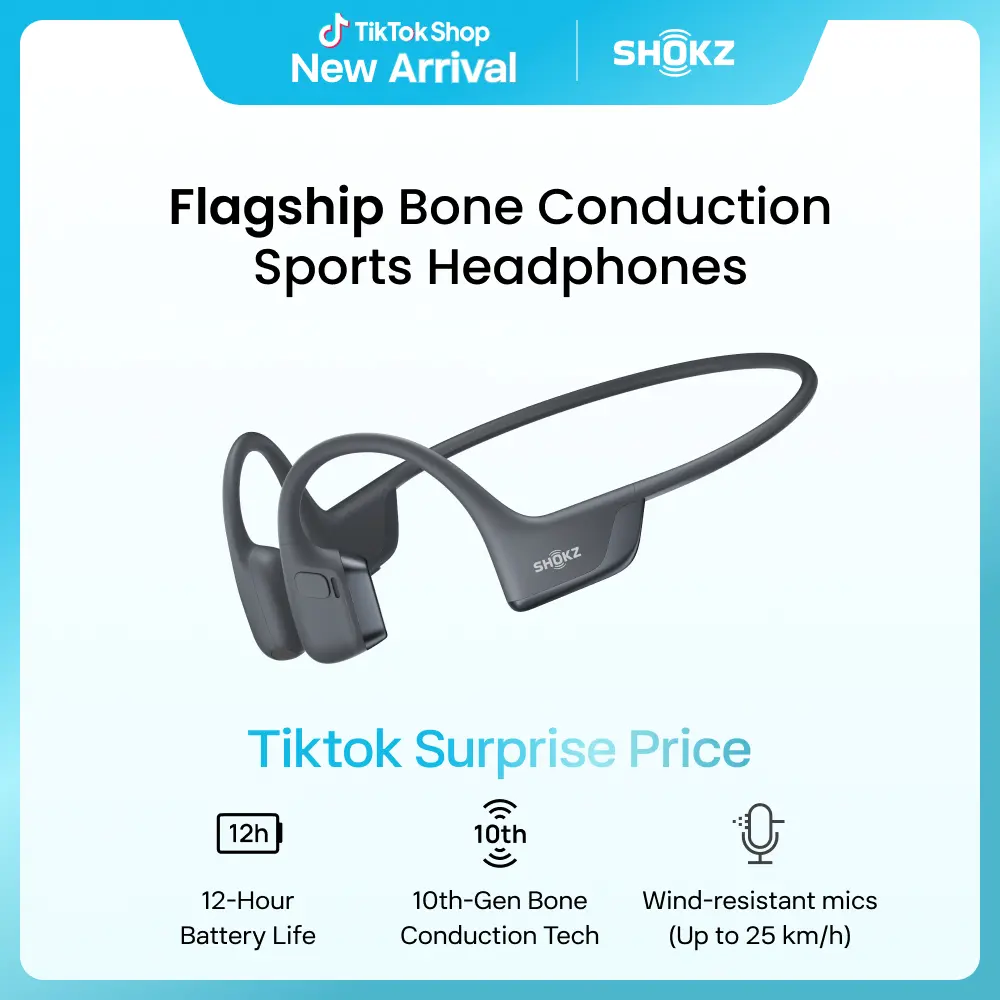 SHOKZ OpenRun Pro 2 High Quality Headphones - Open Ear Earphones with Bone Conduction Tech, Sweat-Resistant Sports Headset for Workouts, Deep Bass Audio & Smart Mic