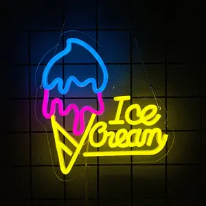 Ice Cream Neon Sign for Wall Decor,Ice Cream Shop Neon Decor,Business Dessert  light for Bar,Party,Bedroom Decoration,Birthday,Christmas Decor, Atmosphere Lighting