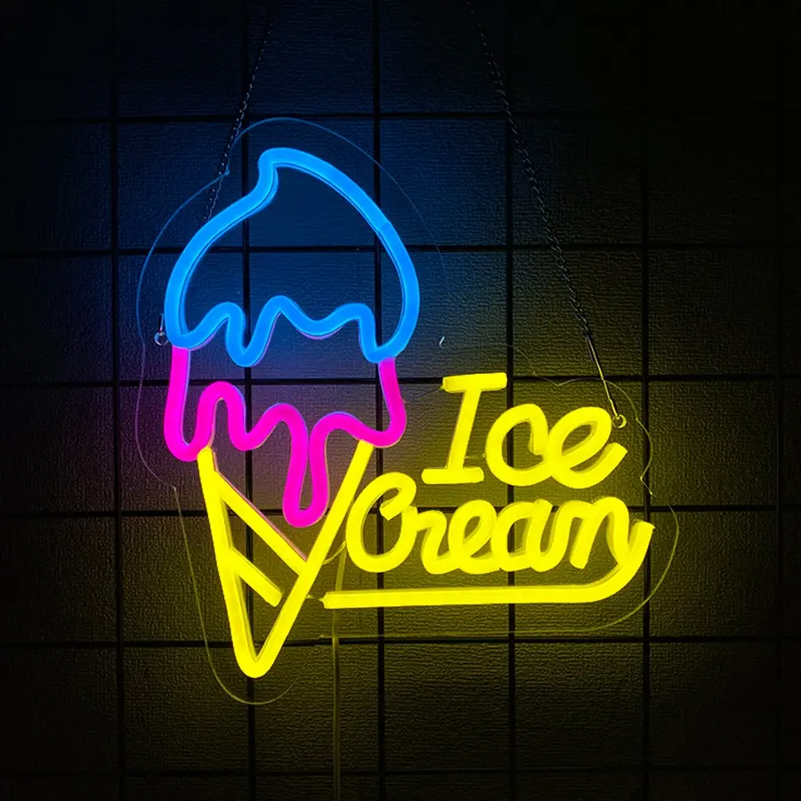 Ice Cream Neon Sign for Wall Decor,Ice Cream Shop Neon Decor,Business Dessert  light for Bar,Party,Bedroom Decoration,Birthday,Christmas Decor, Atmosphere Lighting, LED Neon Light