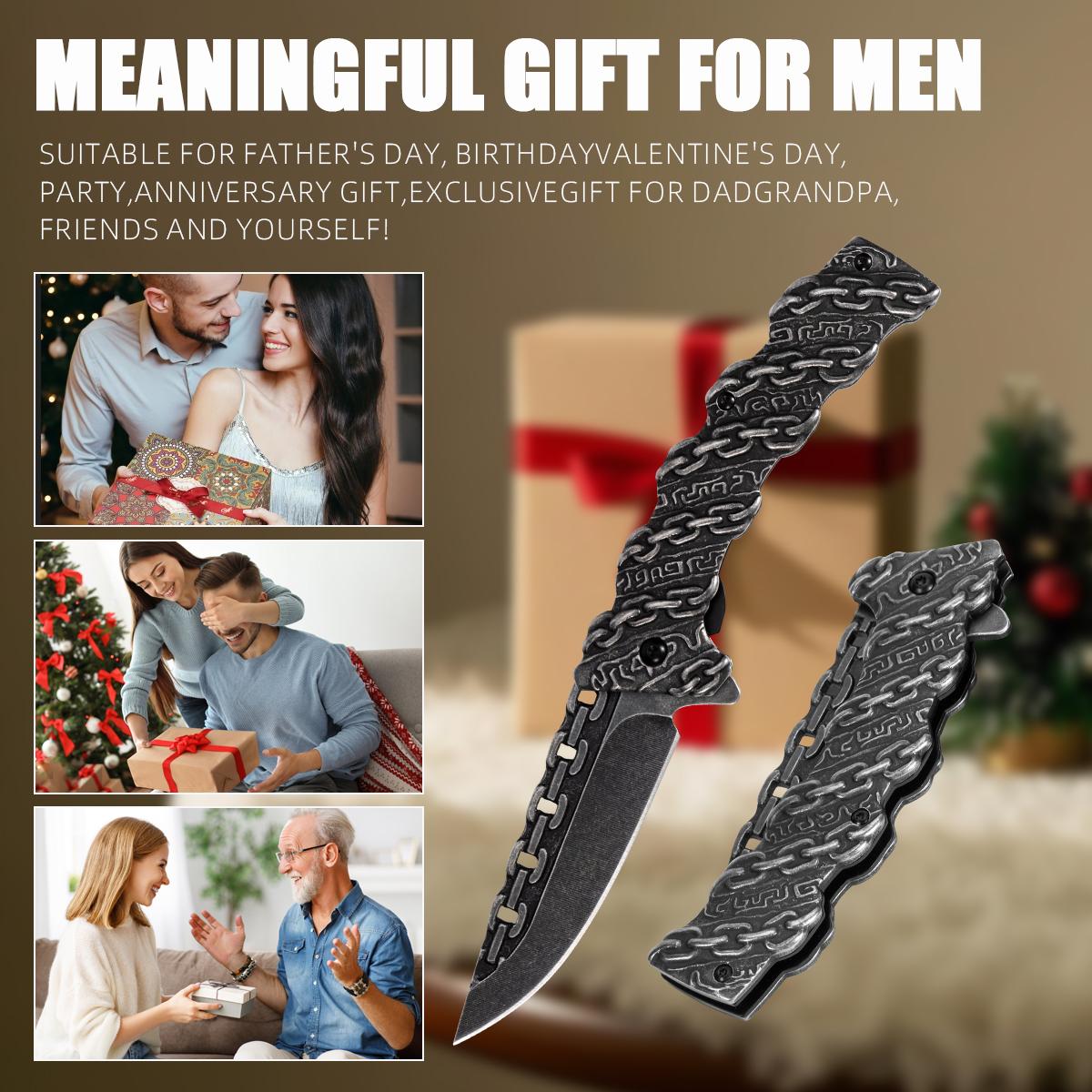 Portable EDC multifunctional lock chain tactical outdoor folding knife, all steel construction; convenient pocket/belt clip, suitable for everyday carry, hiking, camping; outdoor cutting tool designed specifically for climbing and fishing.