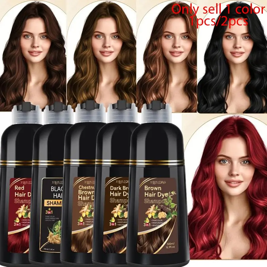 500ml Family Pack 3-in-1 Hair Dye Shampoo, Haircoloring, Hair Color & Care with Gentle, Mild Herbal Extracts, Non-Irritating Formula for Glossy, Healthy-Looking Hair, Available in 5 Colors, Haircare