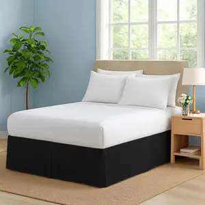 Bed Skirt Queen Size Pleated Style by 100% Cotton, Tailored Fit 1pc Bedskirt Queen Size 12" Drop Length Black