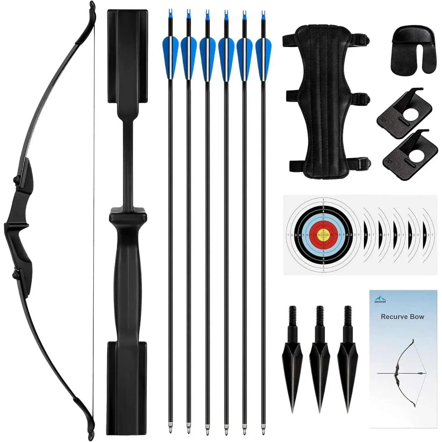 Unisex 52-Inch Carbon Steel Takedown Recurve Bow and Arrow Set - 40lbs, Left/Right Hand Compatible, 2 Sets/4 Pieces Arrow Rest, 3-Step Quick Installation for Adult Beginners' Outdoor Archery, 52 Inch Bow, Takedown Bow