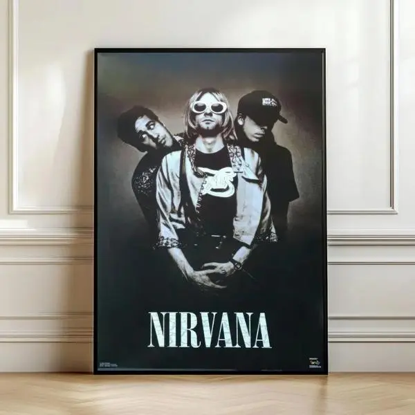 Vintage Nirvana Band Poster - Kurt Cobain Grunge Rock Trio Wall Art ...