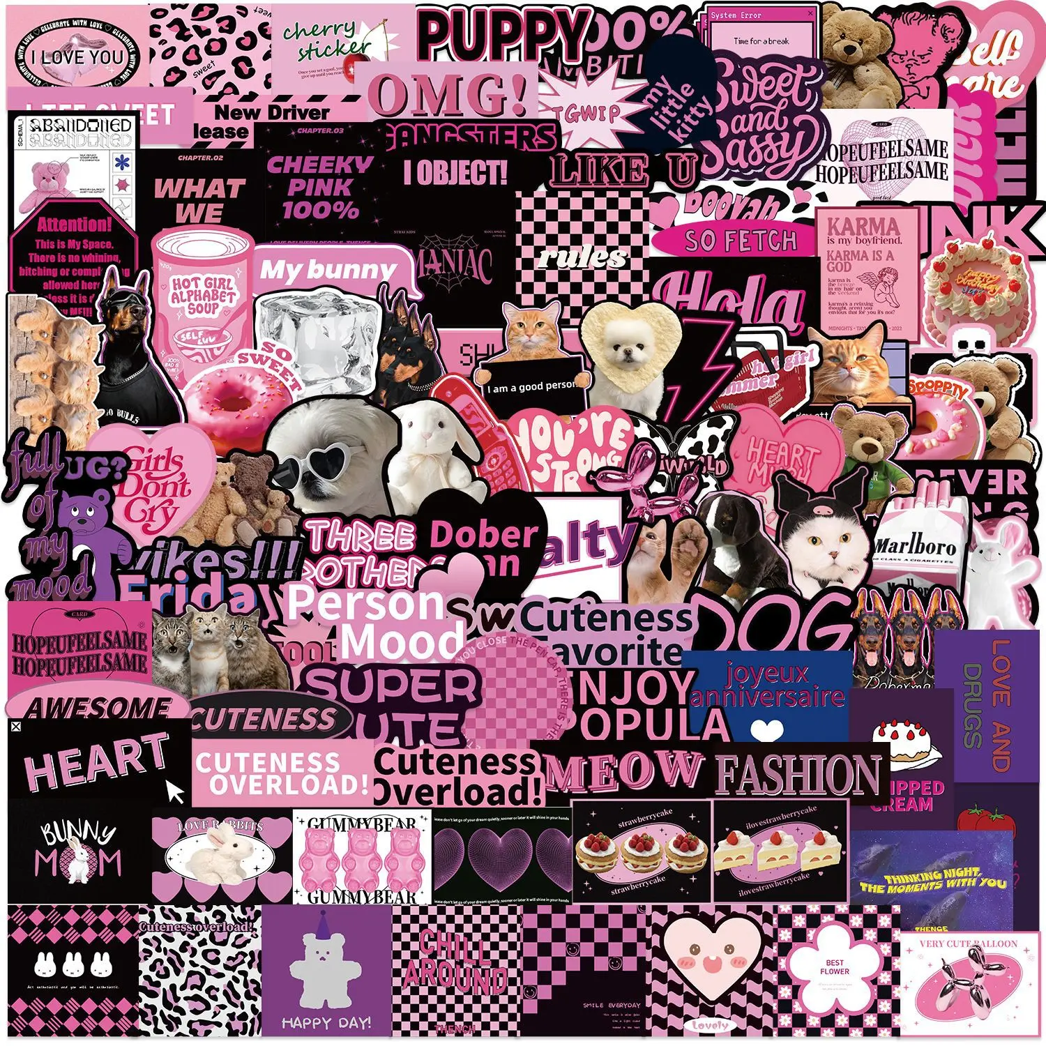 110PCS Pink & Black Coquette Aesthetic Stickers Pack, Cool Girl Vibes Decals | Perfect for Water Bottles & DIY Crafts,  Vintage Gothic Y2K Dark Vibes Waterproof Vinyl Decals for Phone Case Guitar Laptop Teens Girls Gifts