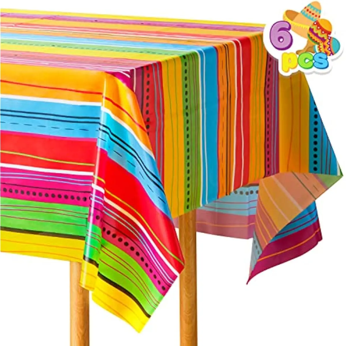 6 pcs Cinco De Mayo Printed Plastic Tablecover w/Multi Color Style (54 x 108 INCHES) for Fiesta, Taco Night, Birthday, and Mexican Themed Party