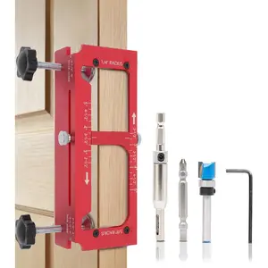 Door Hinge Jig,Aluminum Alloy Door Lock Installation Kit,Door Hinge Adjustment Tool from 2.5" to 5" Length and Thicknesses, 1/4" Radius, 5/8" Radius and Types of Square (Red)