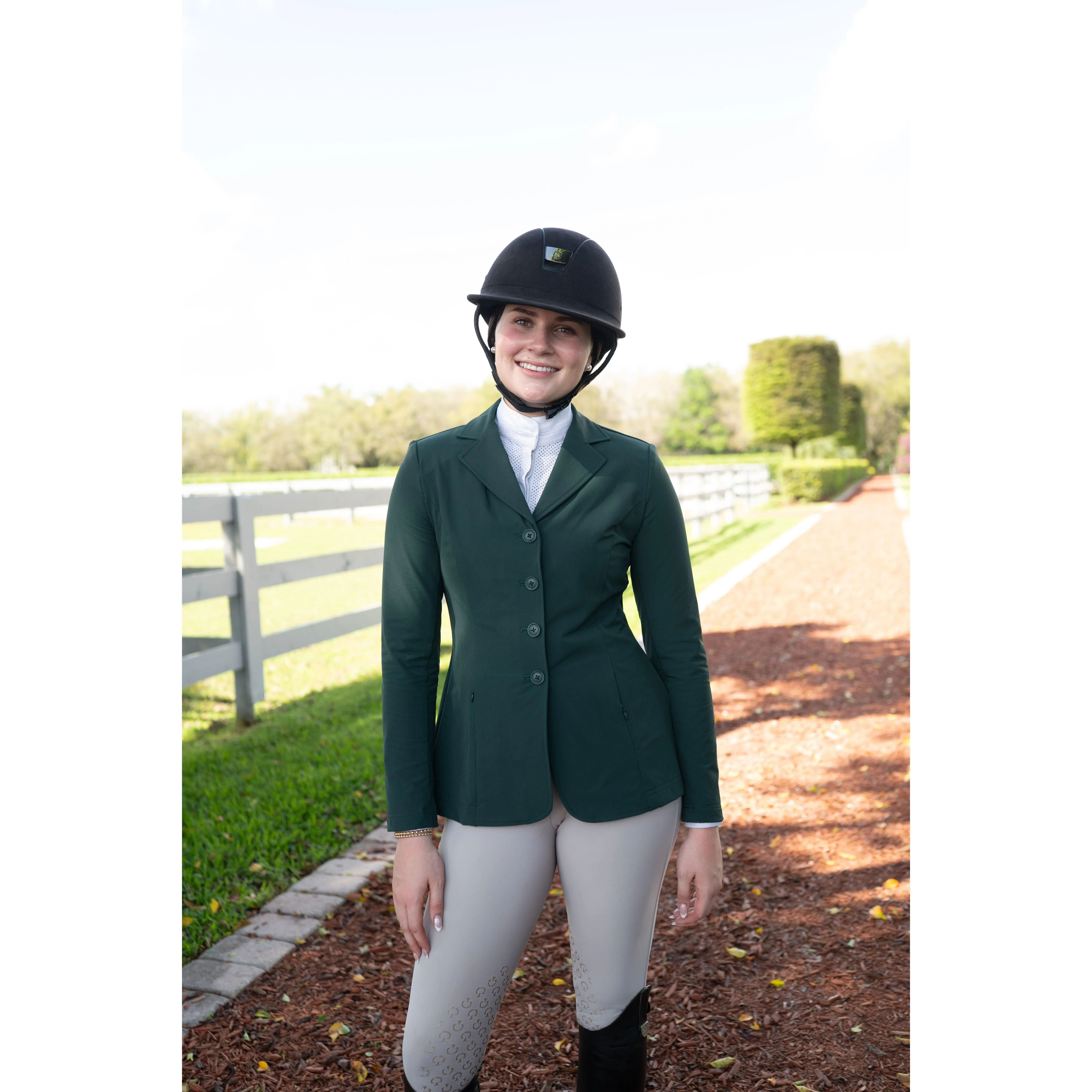 Grand Prix Quinn Show Jacket, 4 Button Front with Hidden Zipper Closure, New Green