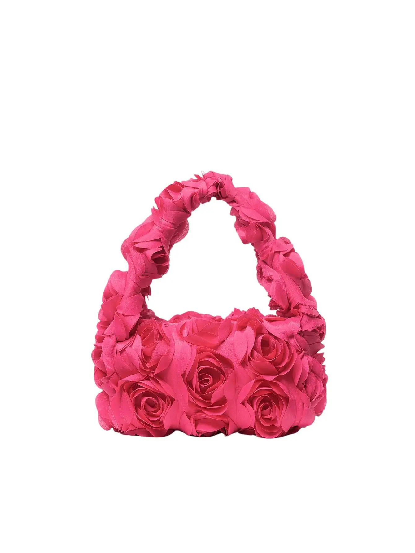 Rose Bloom Bag | Women’s 3D Flower Clutch Handbags Rose Evening Purse Top Handle Bags Hot Pink One-Size