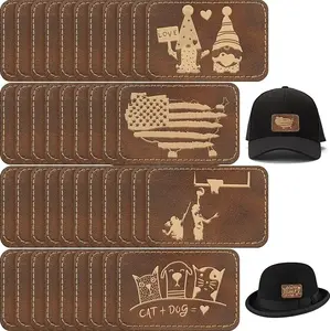 60 Pcs Blank Leatherette Hat Patches with Adhesive Rustic Leatherette Rectangle Patch Faux Leather Patches for Hats Custom Fabric Repair Sew Laser Supplies (Golden Brown,3 x 2 Inch)