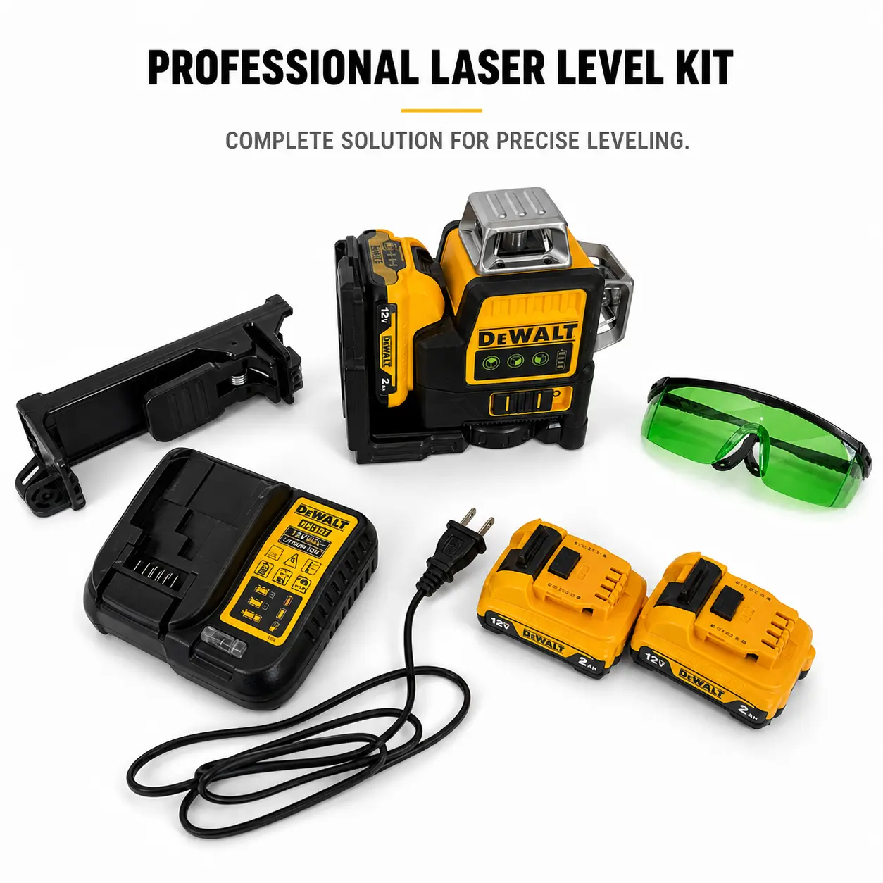 DEWALT 20V 16-Line Green Laser Level Combo Kit With Dual-Battery Power Tripod Charger And Safety Glasses For Commercial Construction And Renovation