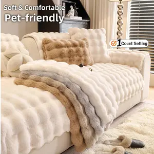 Faux Fur Sofa Cover, Sofa Cover Cushion, Sofa Slipcover, Sofa Protector, Universal Sofa Protector, Ultra Soft Couch Covers for Dogs, Non-Slip Sofa Pad, Sofa Throw Blanket for 1/2/3/4 Seater, Machine Washable Anti-Scratch Couch Mat for Home Decor