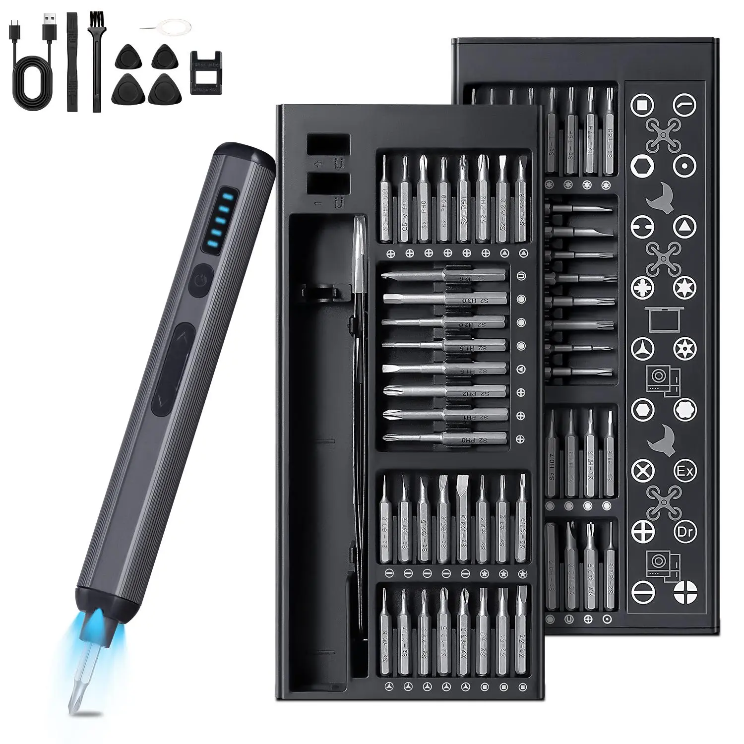 76-in-1 Electric Screwdriver Set, USB Rechargeable Precision Screwdriver with Magnetic Screwdriver Bit, Multifunctional Screwdriver Tool for Camera, Phone, Tablet, Glasses