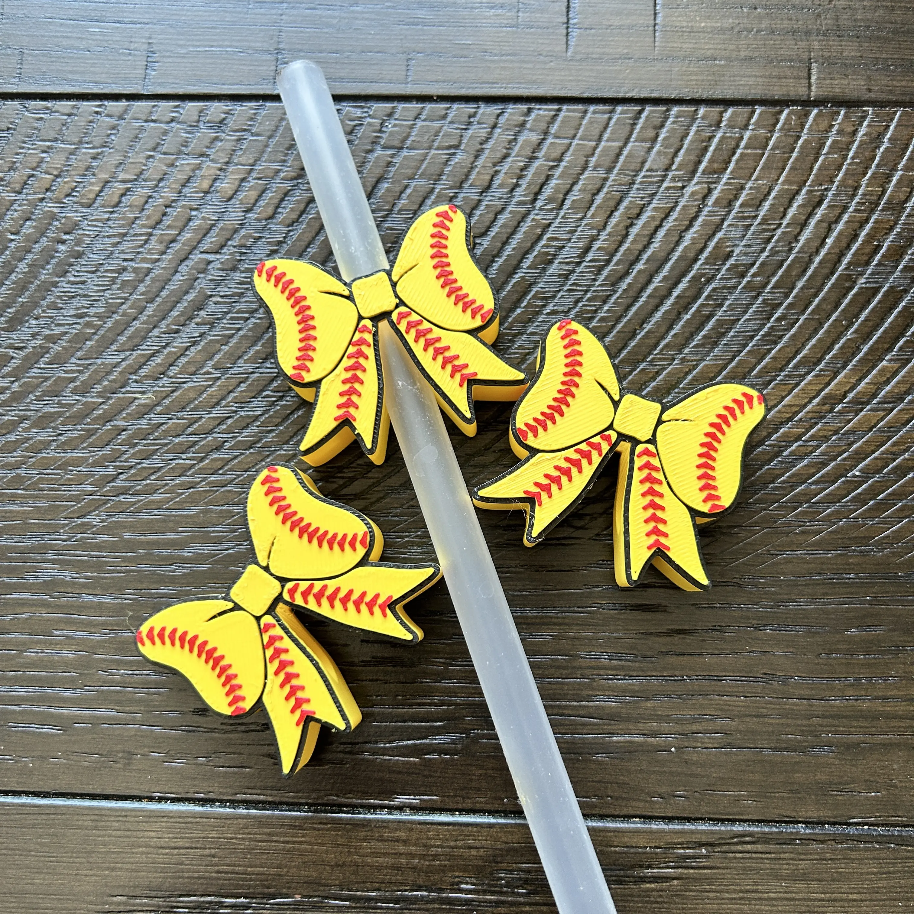 Softball Bow Straw Topper – 2 Size Options, Softball Straw Charm, Handmade Softball Cup Accessory, Team Gift for Softball Players & Moms