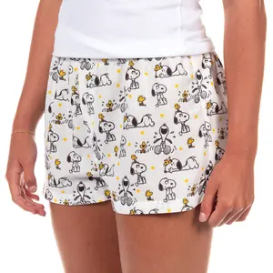 Peanuts Pajamas Women's Snoopy And Woodstock Stars Micro Boxer Shorts Lounge Bottoms