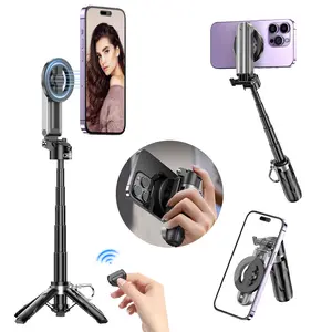 4 in 1 Multi-functional Magnetic Selfie Stick, Mini size, Foldable Storage, Magnetic Phone holder, Phone Triangle Holder, Camera Grip, Vlog Live Photography Tool, Comes with Selfie Remote Control, Compatible with iPhone 16/15/14/13 Series