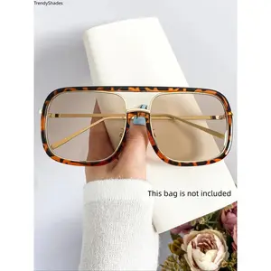 Unisex Street Style Tortoise Pattern Flat Top Frame Glasses, Trendy Casual Glasses for Everyday Use, Fashion Accessories for Outdoor Activities