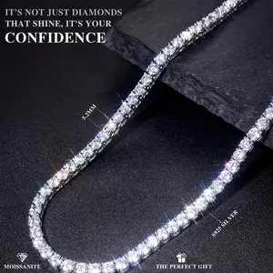 92 moissanite tennis necklace - tennis necklace -21.2 carats - set with sparkling moissanite, 5.2 millimeters wide, suitable for various occasions, suitable for men, wives, girlfriends, mothers, daughters