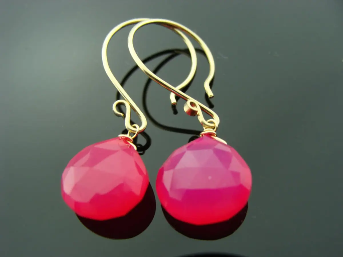 Hot Pink Chalcedony Earrings · Faceted Gemstone Drops · 14K Gold Filled or 925 Sterling Silver