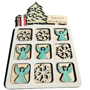 Christmas Tic Tac Toe Board with Santa's Workshop Theme and Festive Angel and Snowflake Design for Holiday Fun