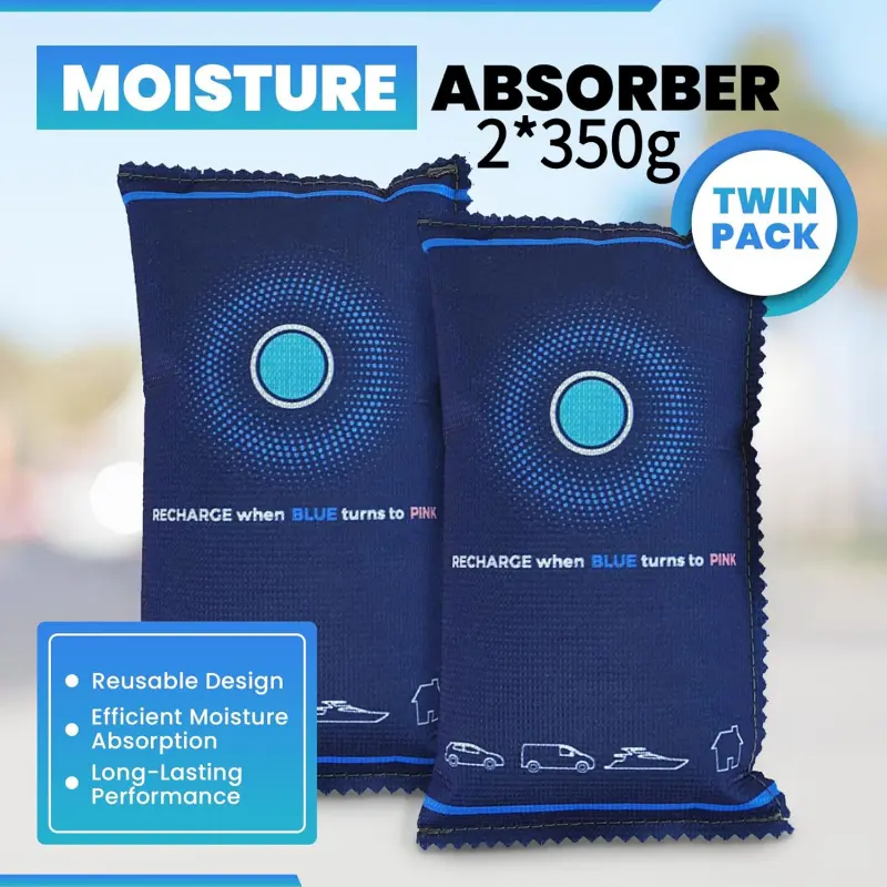Reusable Moisture Condensation Damp Absorber Dehumidifier Bag  2 x 350/200/100g Car Dehumidifier Bag | Moisture & Damp Absorber for Windscreens & Interior | 100% Leakproof, Reusable Dashboard Dehumidifier For Wardrobe, Basement, Garage And Home Storage
