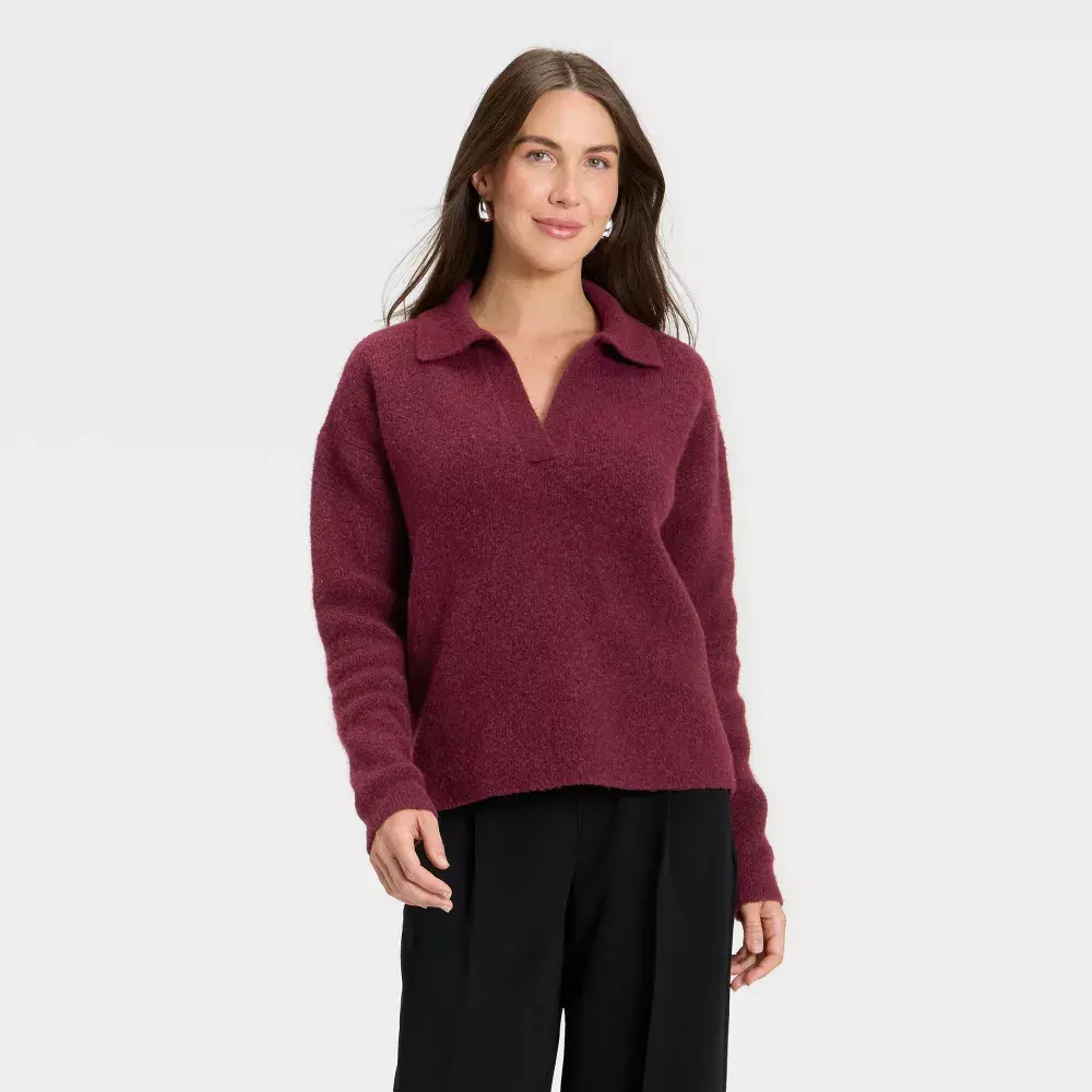 Women's Cozy Knit Polo Sweater - A New Day