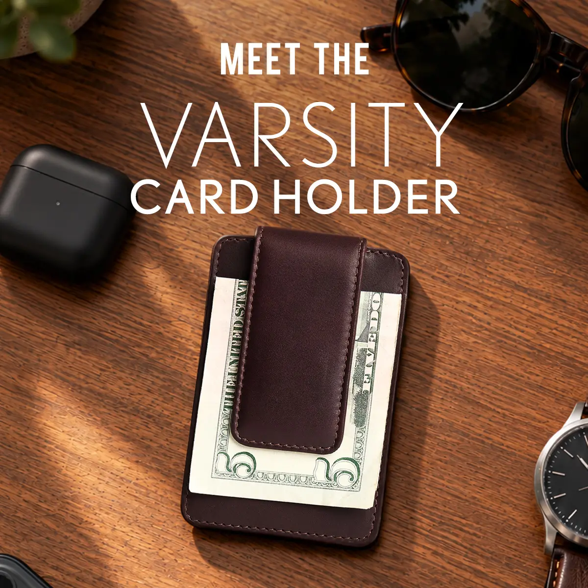 Portland Leather Varsity Card Holder - Real Leather RFID Blocking Card Sleeve with Magnetic Money Clip Portland Leather Varsity Card Holder - Real Leather RFID Blocking Card Sleeve with Magnetic Money Clip