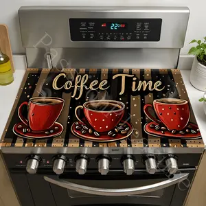 Coffee Time Pattern Rubber Stove Protective Cover - Heat resistant, Non slip, Water absorbing, Easy to Clean, Oven Mat, Refrigerator Mat, Kitchen Stove Cover, Suitable for Oven, Washing Machine and Electrical Surface Protection