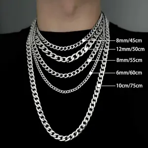 Titanium steel Cuban chain hip-hop stainless steel thick chain necklace trendy men and women hiphop plain chain accessories without pendant