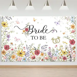 Bride to Be Banner Backdrop Wildflower Bridal Shower Photography Backdrop Engagement Bachelorette Party Banner Decorations Photo Booth Props