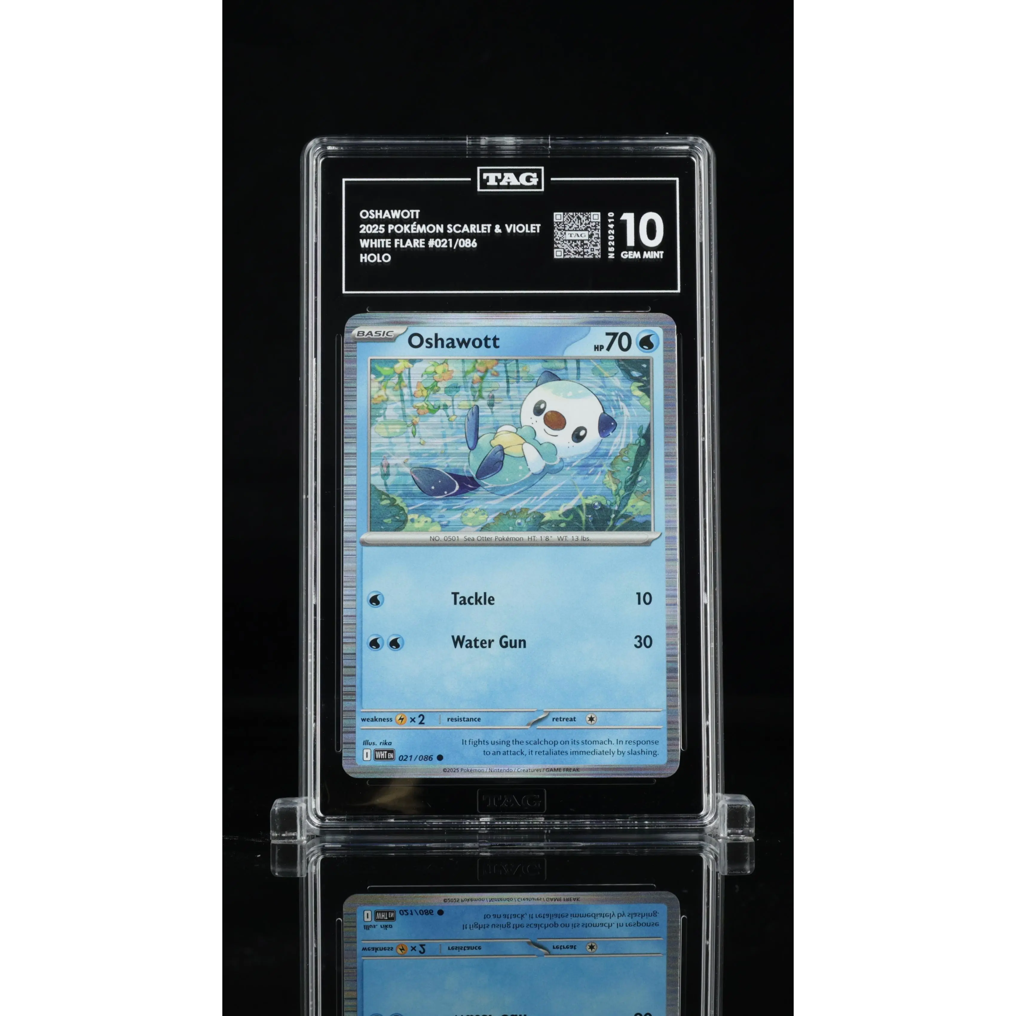 2025 Pokémon • White Flare Unova Poster Collection Promo • Oshawott • #021 • Holo • TAG 10 Gem Mint • N5202410 • POP 3 (1st Highest)