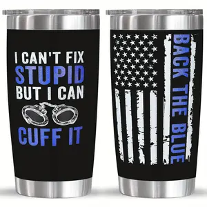 Police Gifts - 20 oz Stainless Steel Tumbler, Perfect for Police Officers, Father'S Day, Christmas, Birthday, Police Academy Graduation, Retirement- Stainless Steel Edge Design