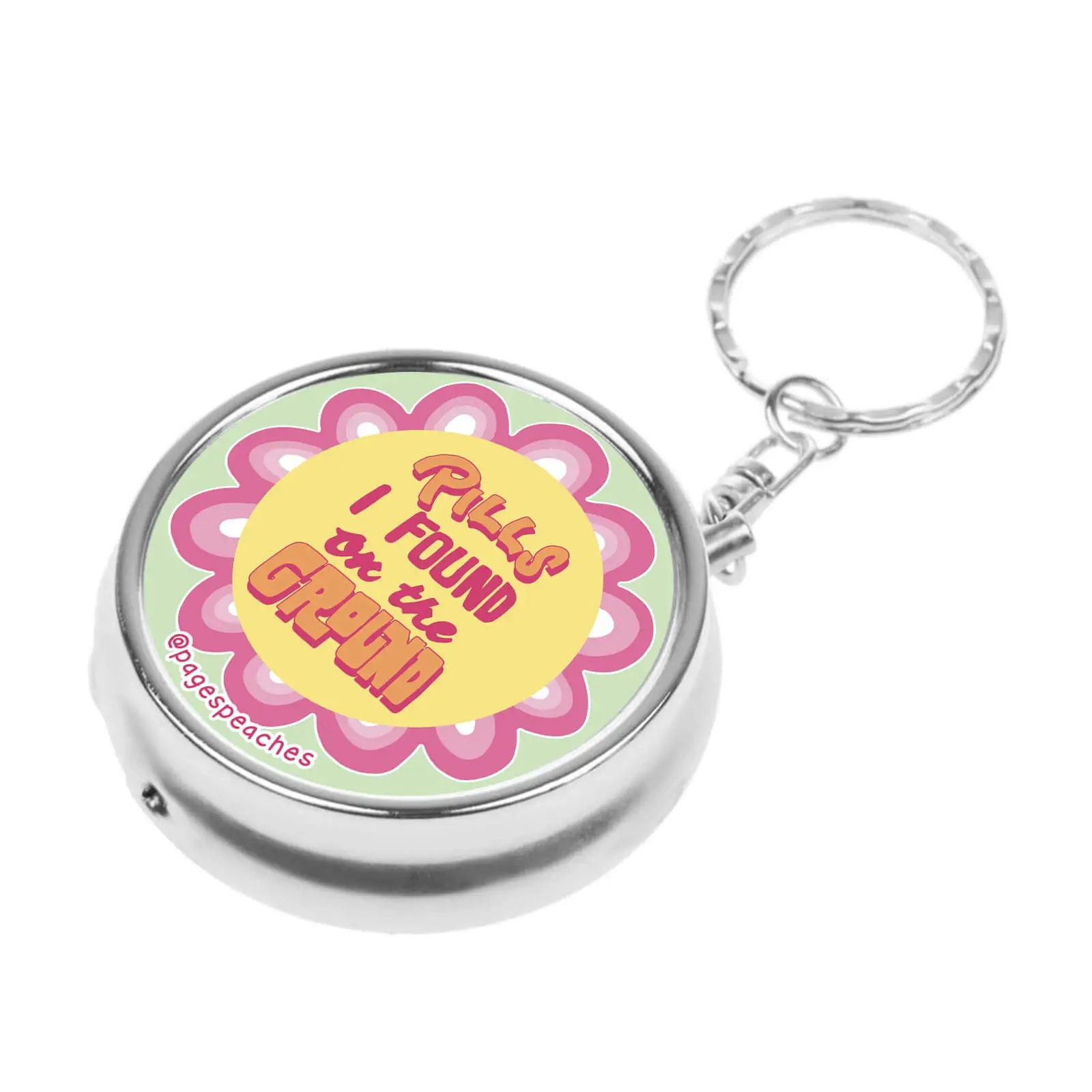 Page's Peaches Travel Pill Case Organizer - 3-Way Divider, Keychain Accessory, Cute Design for Medications and Accessories