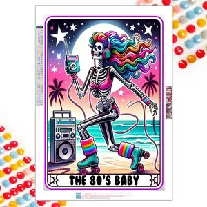 5D DIY Diamond Arts Colorful Painting Kit, Handmade Gifts, Skeleton Teenager Pattern Diamond Arts Colorful Painting without Frame, DIY Decor Painting for Bedroom, Halloween