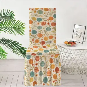 Digital printed Easter skirt edge chair cover, full coverage, suitable for high-back chair covers, Easter egg decoration, elastic chair cover