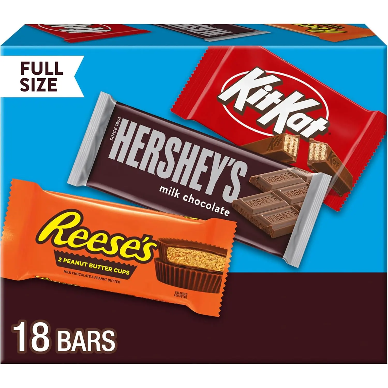 HERSHEY'S, KIT KAT and REESE'S Assorted Milk Chocolate Candy Variety Box, 27.3 oz (18 Count) HERSHEY'S, KIT KAT and REESE'S Assorted Milk Chocolate Candy Variety Box, 27.3 oz (18 Count)