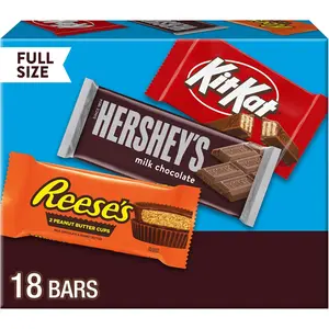 HERSHEY'S, KIT KAT and REESE'S Assorted Milk Chocolate Candy Variety Box, 27.3 oz (18 Count) HERSHEY'S, KIT KAT and REESE'S Assorted Milk Chocolate Candy Variety Box, 27.3 oz (18 Count)