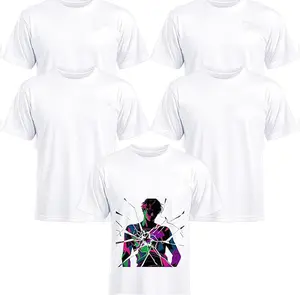 Joyclub 5 Pack Sublimation Blanks Bulk Wholesale White Polyester T Shirts for Heat Transfer Unisex Crew Neck Short Sleeve DIY