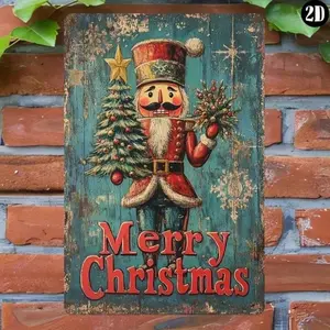 Tin Nutcracker Ornament 2D Flat Retro Cute Aluminum Christmas Tree Decoration for Home Holiday Party 12x8 Inches Classic Festive Gift