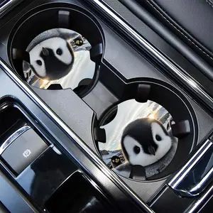 Cute Penguin Design Car Cup Holder Coaster, 1 Pair Non-slip & Absorbent Car Water Cup Mat, Universal Car Interior Decoration Accessories for Daily Use, Car Interior Accessory