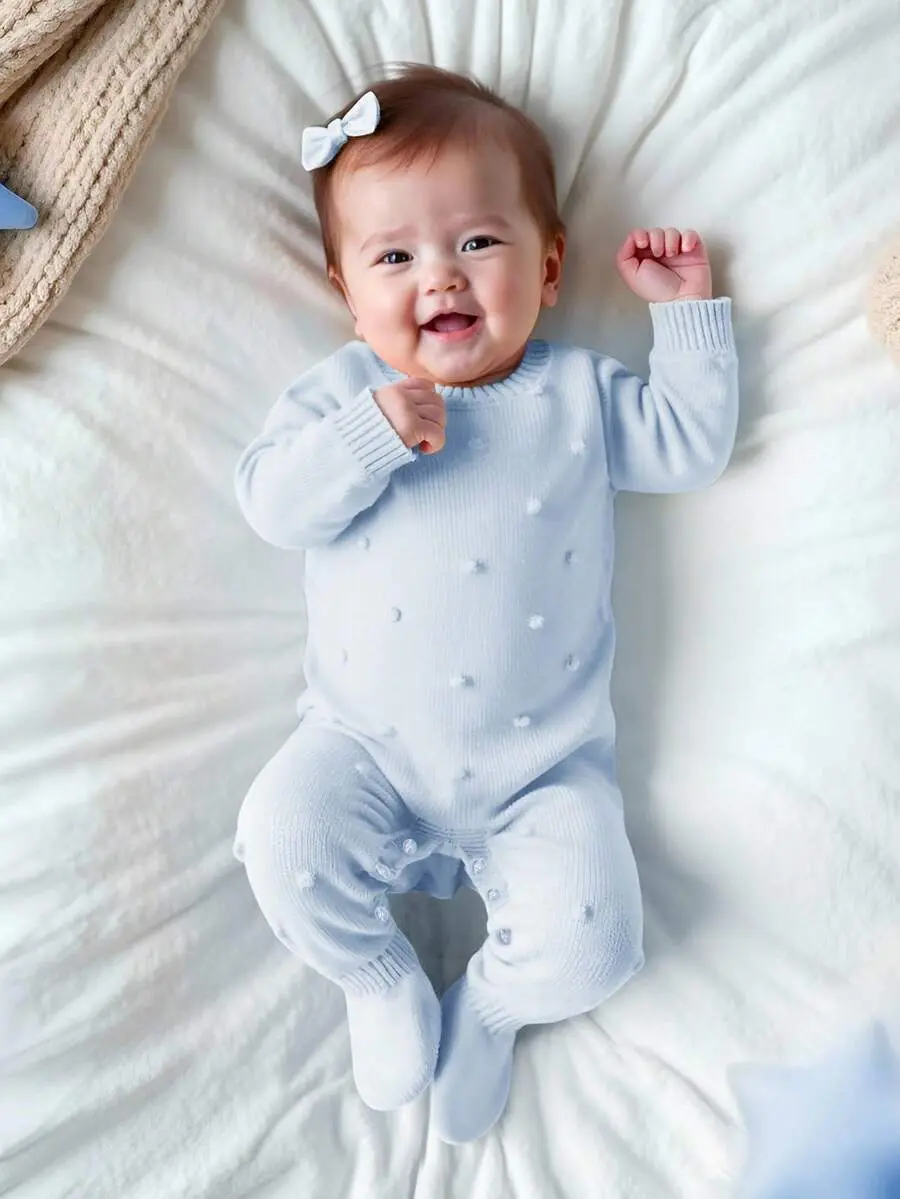 ROSY x  Butter Yellow Cute Newborn Sweater Romper,Autumn Jumpsuit With Footies For Infants,Long Pants Cover The Feet,Fashionable Fall Kids Clothes Outfits