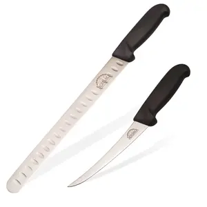 SpitJack  6 Inch Beef Brisket Trimming and Boning Knife and 11" Slicing Knife Bundle. Stainless Steel.