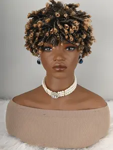 Ombre to Honey Blonde Afro Coil Wig, Synthetic Hair, Ready-To-Wear, Short Wigs, Curly Hair, All Seasons