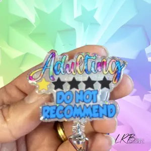 Adulting, 1-Star, Do Not Recommend Badge - Rectractable Badge Reel - Interchangeable Nurse Badge Holder - Cute Beaded Badge Reels - Snarky Badge Charm - Teacher Lanyard - Magnetic Badge Pin - Stethoscope Tag - Phone Tablet Grip - Handmade Gifts
