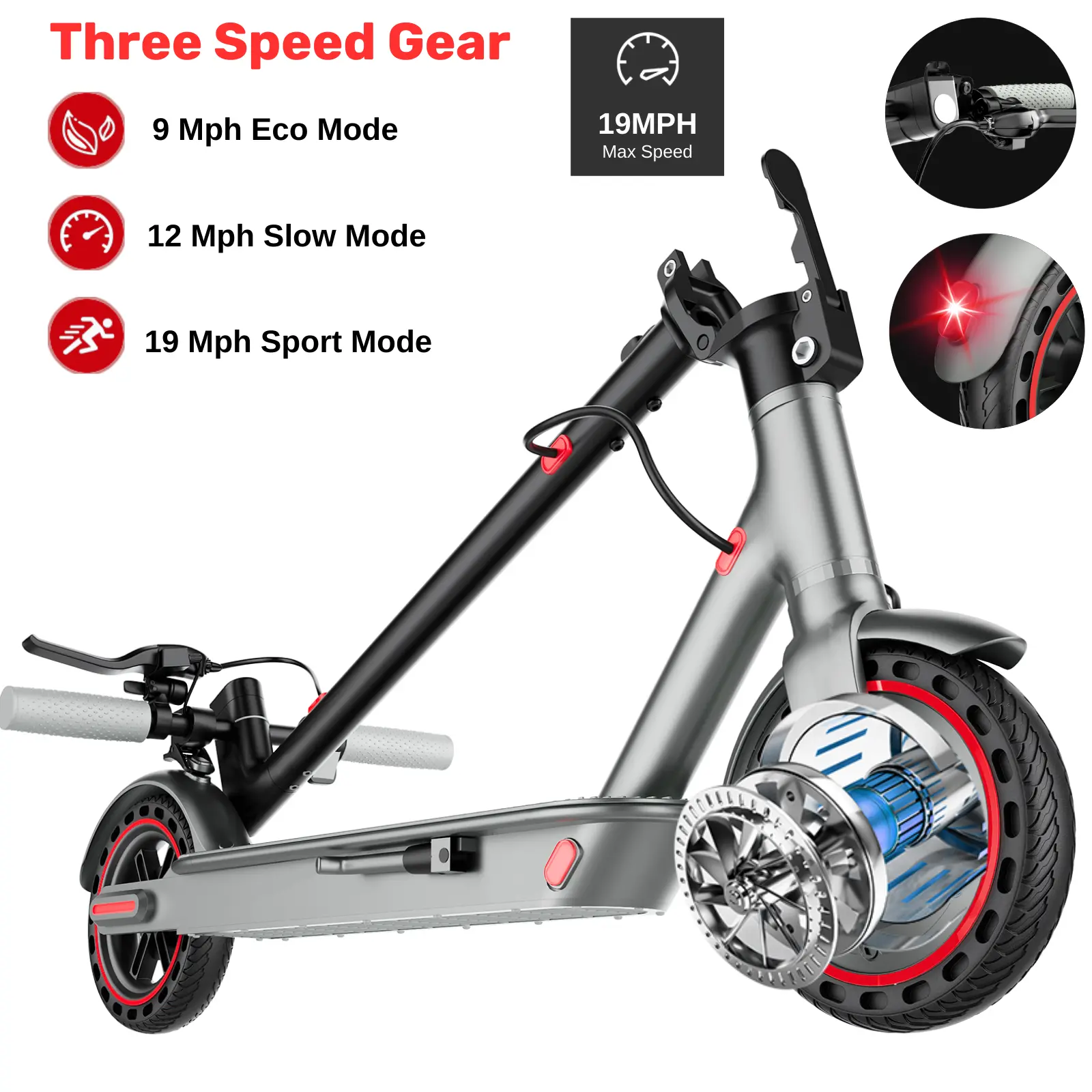 Electric Scooter 8.5" Solid Tires 350W Motor 19 MPH 23 Miles Range Foldable Commuting Scooter for Adults with Double Braking System App Features
