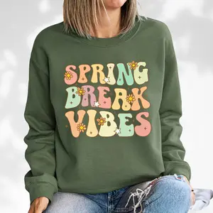 Floral Spring Break Vibes Sweatshirt, Groovy Daisy Vacation Crewneck, Group Matching Spring Break Holidays Sweater