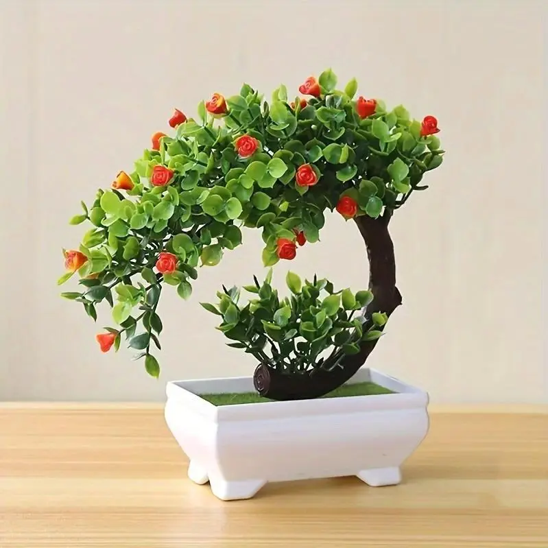1pc, Crescent Moon Rose, Mini Artificial Bonsai Tree, Artificial Plant, Perfect for Home, Office, Restaurant, Room, Garden, Desktop Decoration, and Holiday Gift